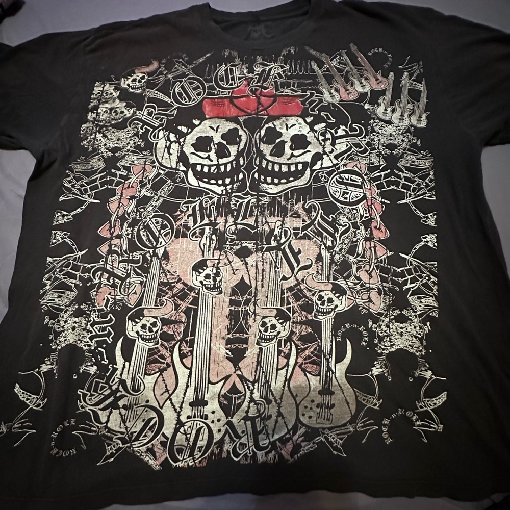 ROCK SKULLS GUITARS HALLOWEEN READY TEE SHIRT ONE HIT (FRONT) DESIGN XL